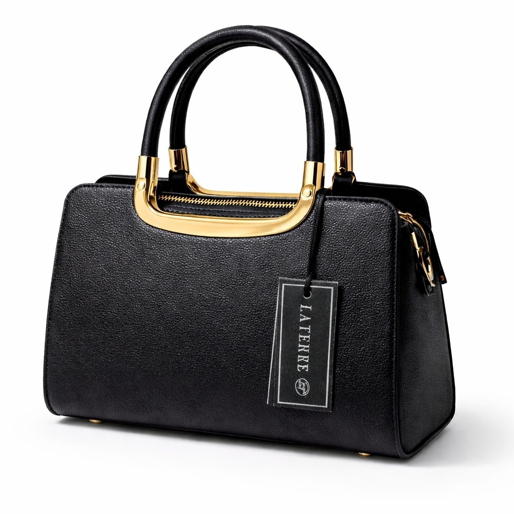 🚨 Sale Nwt- La Terre Black Satchel with Gold Accents  Women’s Handbag